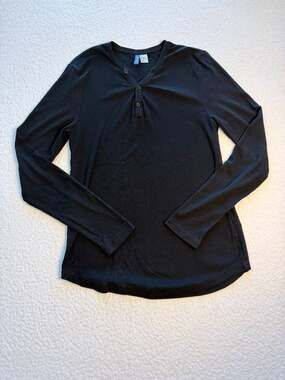 Divided by H&M Women's Black Ribbed Long Sleeve Henley Top